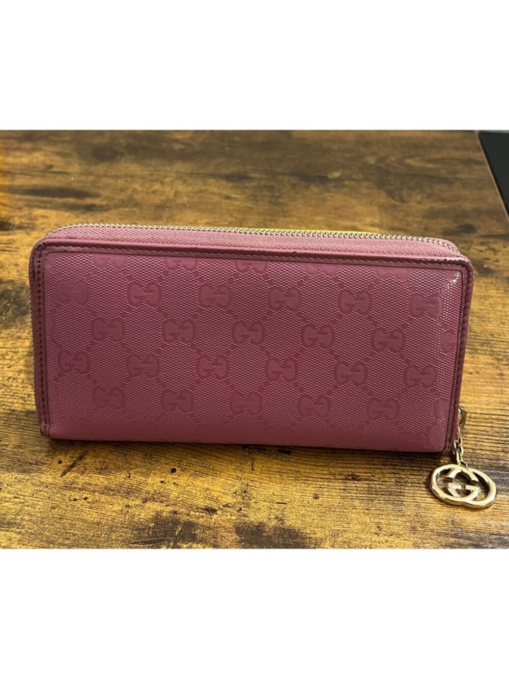 Authentic GUCCI GG Pink Leather Zip-Around Wallet - Gently Used